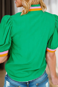 Color Blocked Puff Sleeve - green