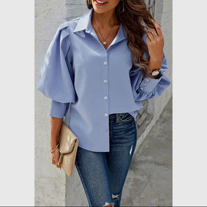 Button Down Puff Sleeve - Blue