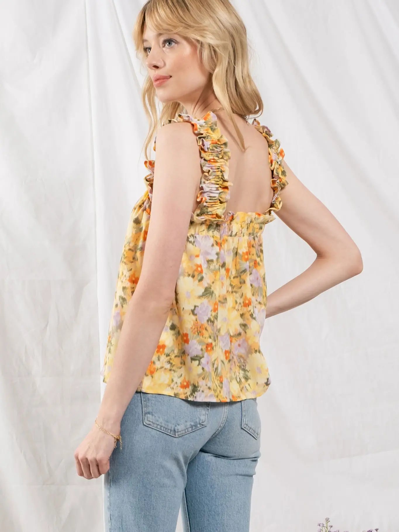 Floral Ruched Top - Apricot