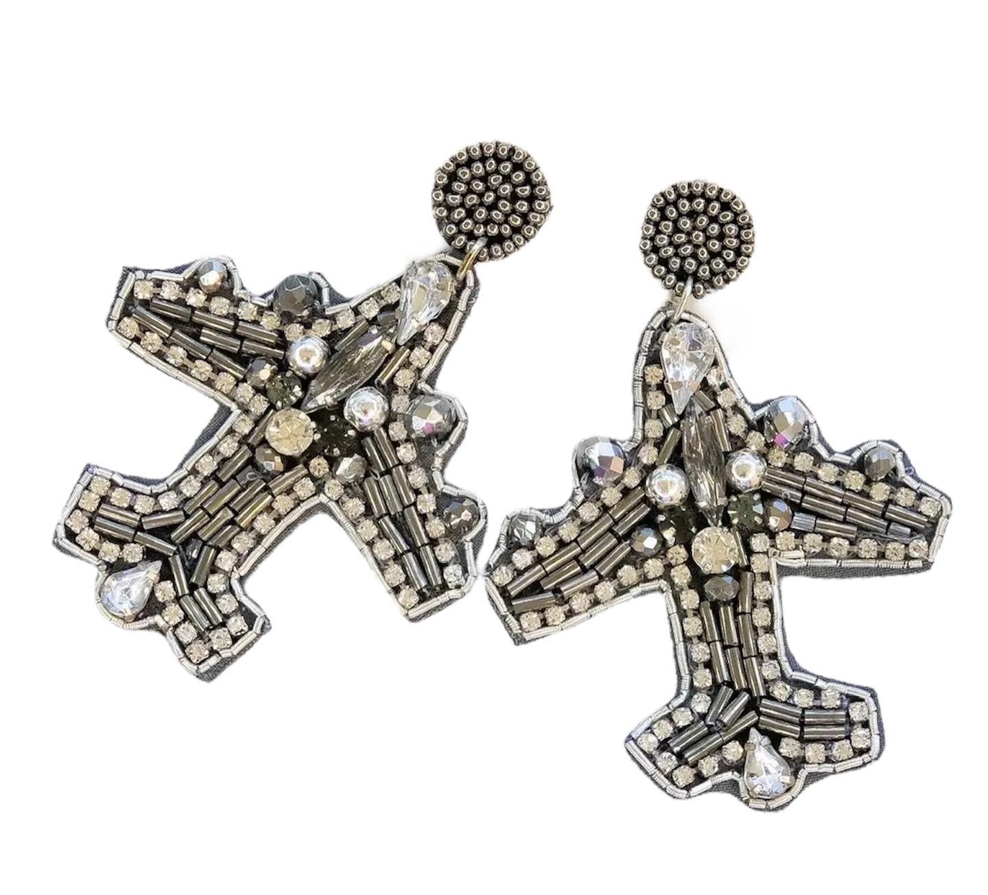 Glitzy Airplane Earrings - Silver