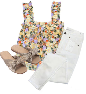 Floral Ruched Top - Apricot