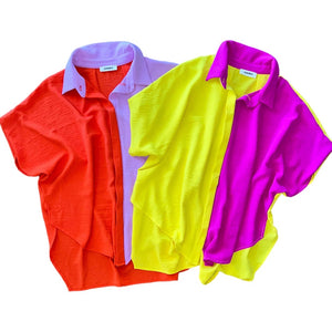 Colorblock Button Down - Fuchsia / Yellow